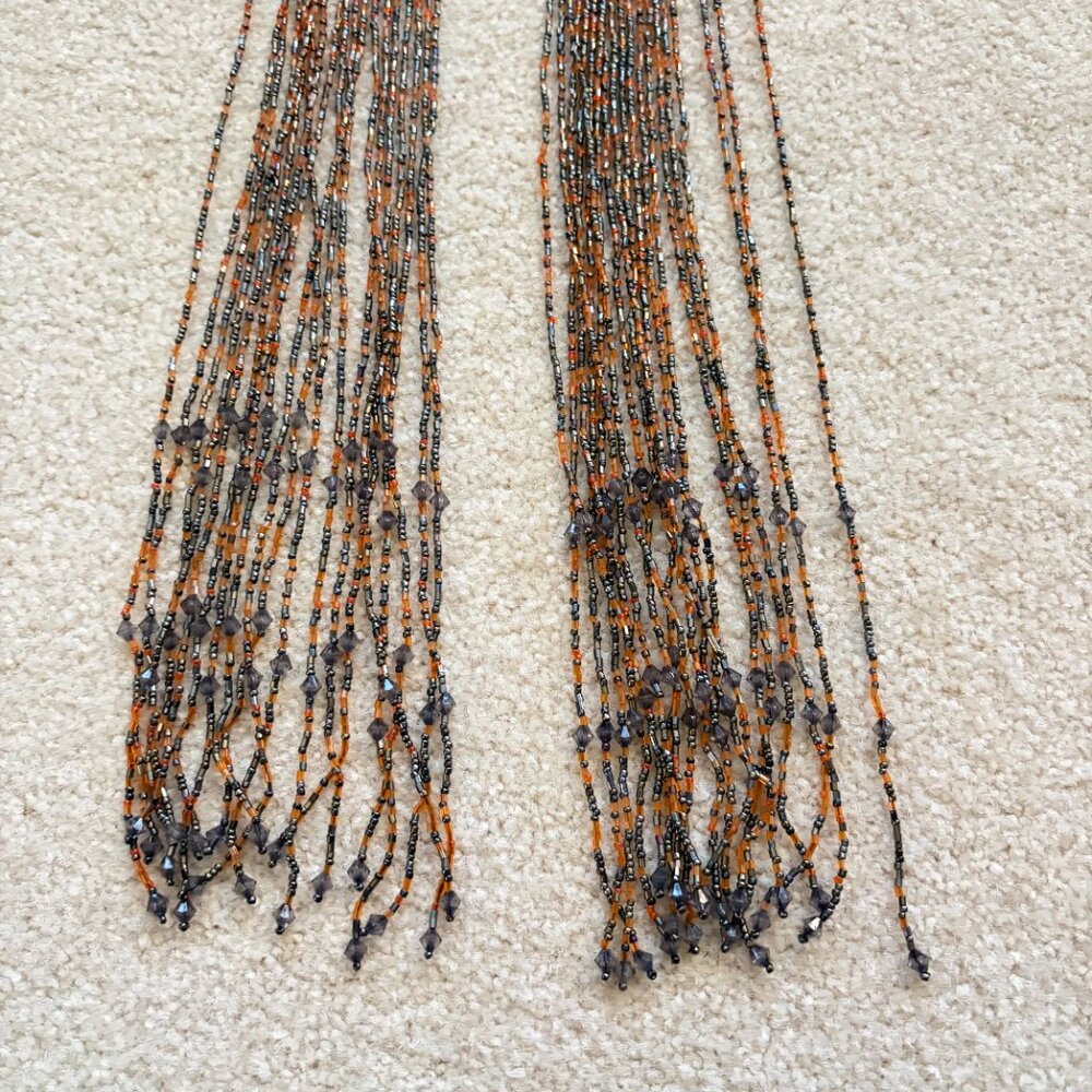 Black & Orange Seed Bead 60" Multi Strand Layered Scarf Necklace Belt Western - Picture 5 of 7